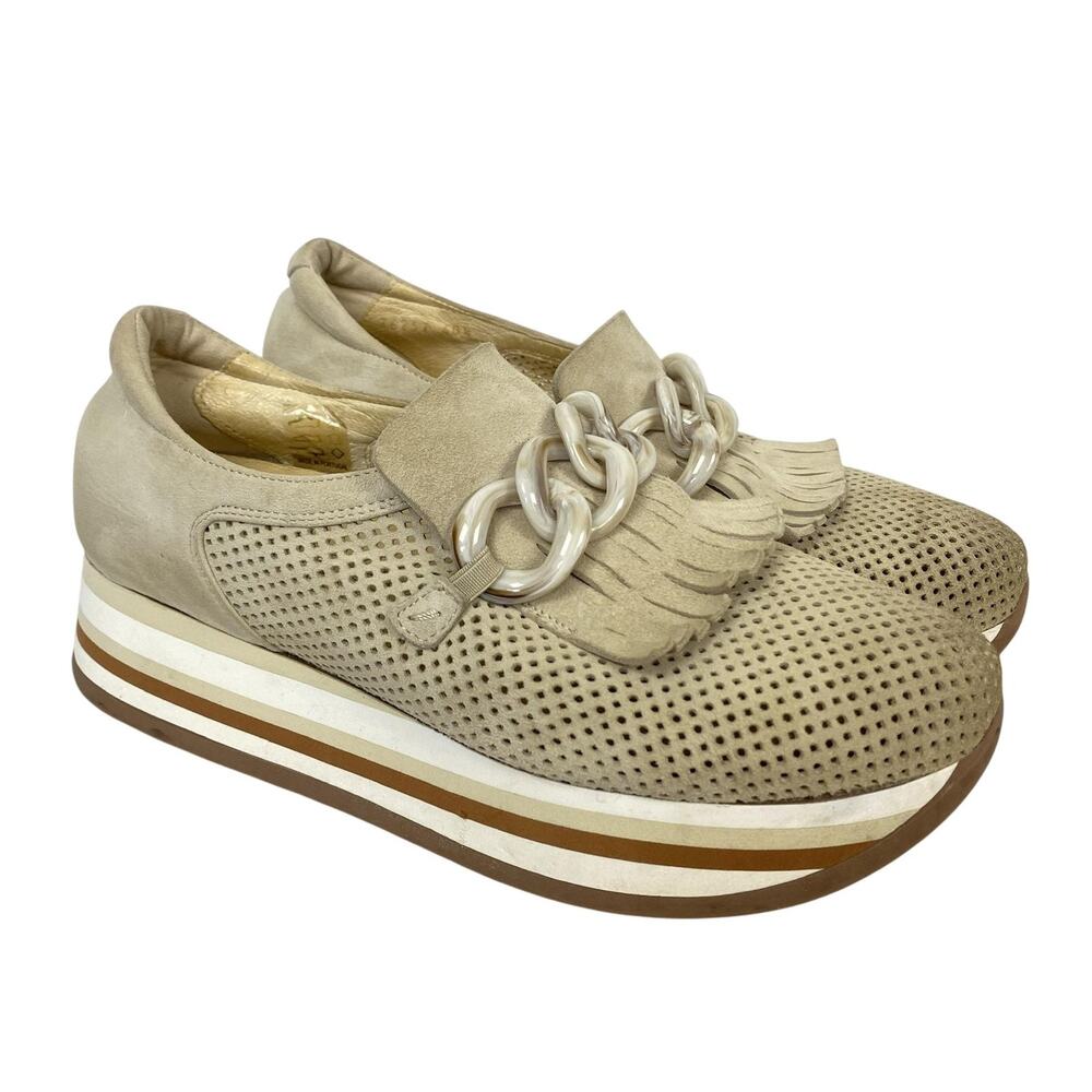 Softwaves Shoes Womens 10 40.5 Beige Suede Platform Chain Loafers Carlie Chunky
